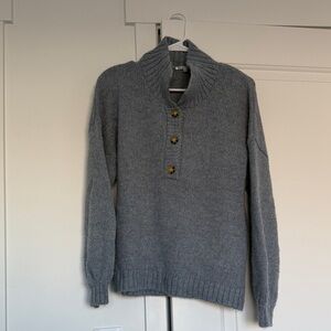 Reformation Blue Turtleneck Sweater with Button Detail